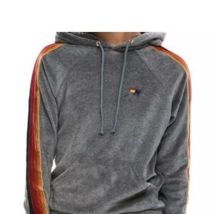 Aviator Nation Velvet Velour 5 Stripe Drawstring
Pullover Hoodie Gray Unisex!